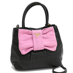 Prada handbag NAPPA FIOCCO Ribbon Leather Nero Black Begonia Pink